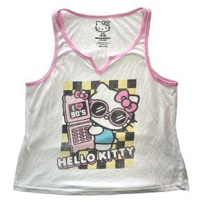 Hello Kitty I Love The 90s Graphic Tank Top White Women's Large Kawaii Sanrio